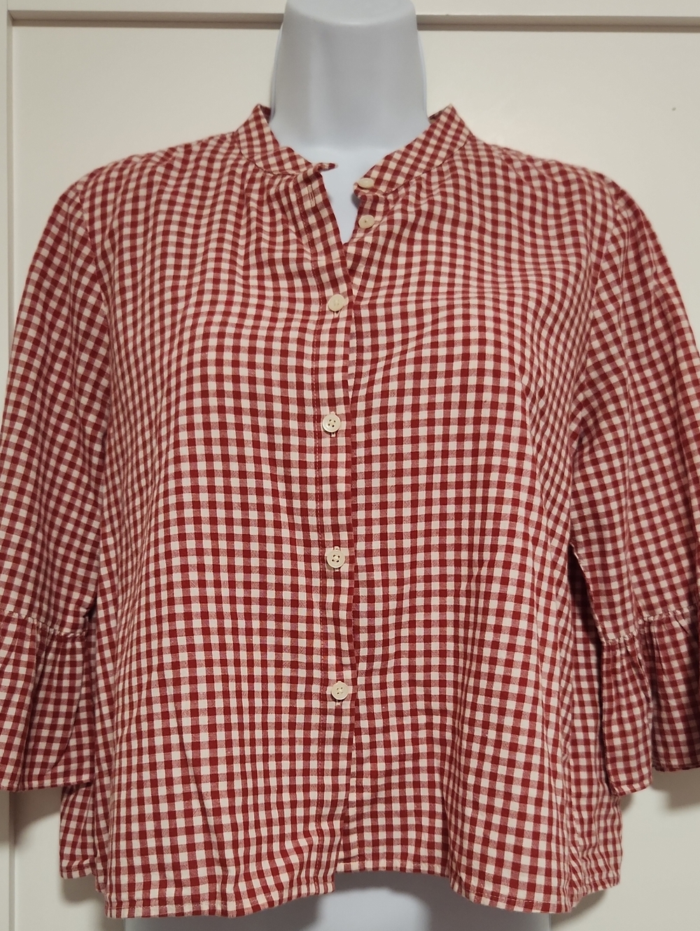 Madewell Red and White Gingham Button-Down Top
